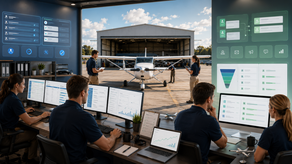 Workers on a Modern Aeronautical Operations Center